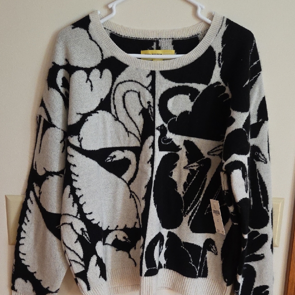 Maeve By Anthropolgie Black and Cream Swan Sweater